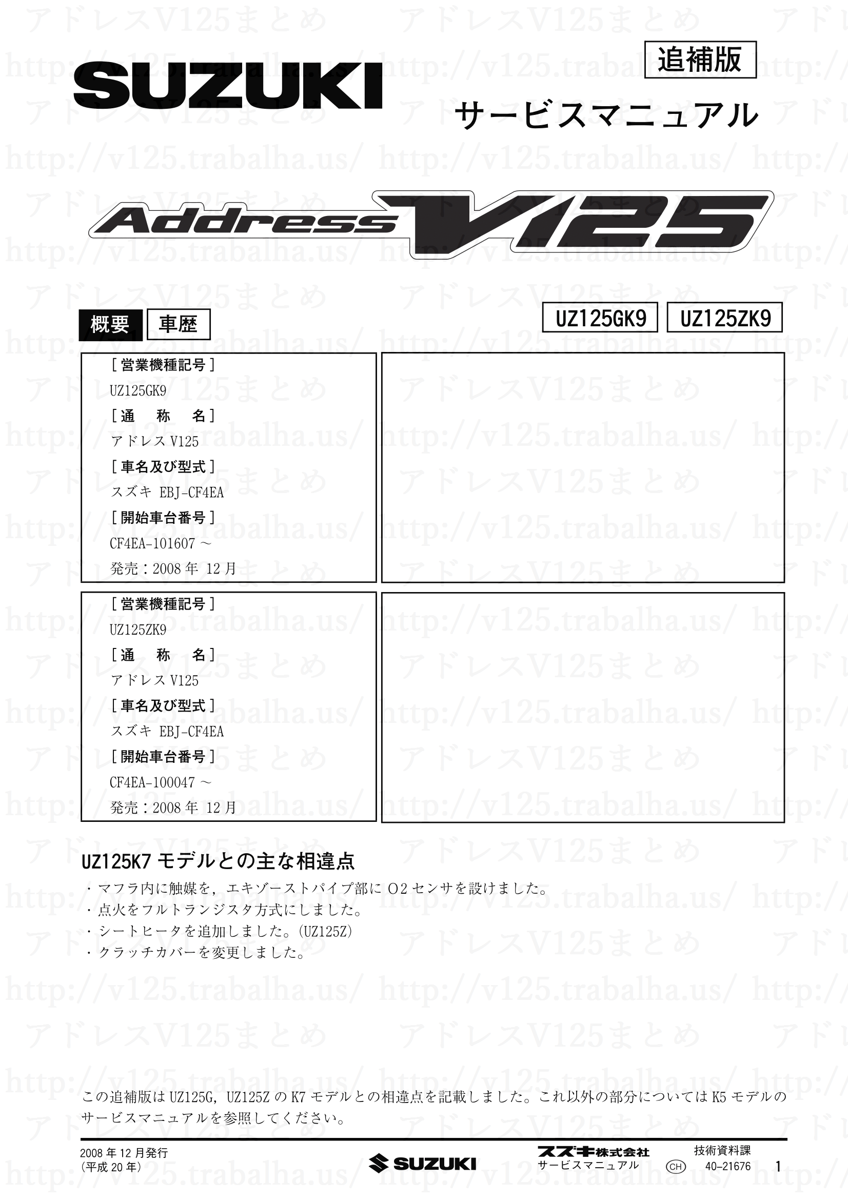 V125サービスマニュアル | アドレスV125まとめ